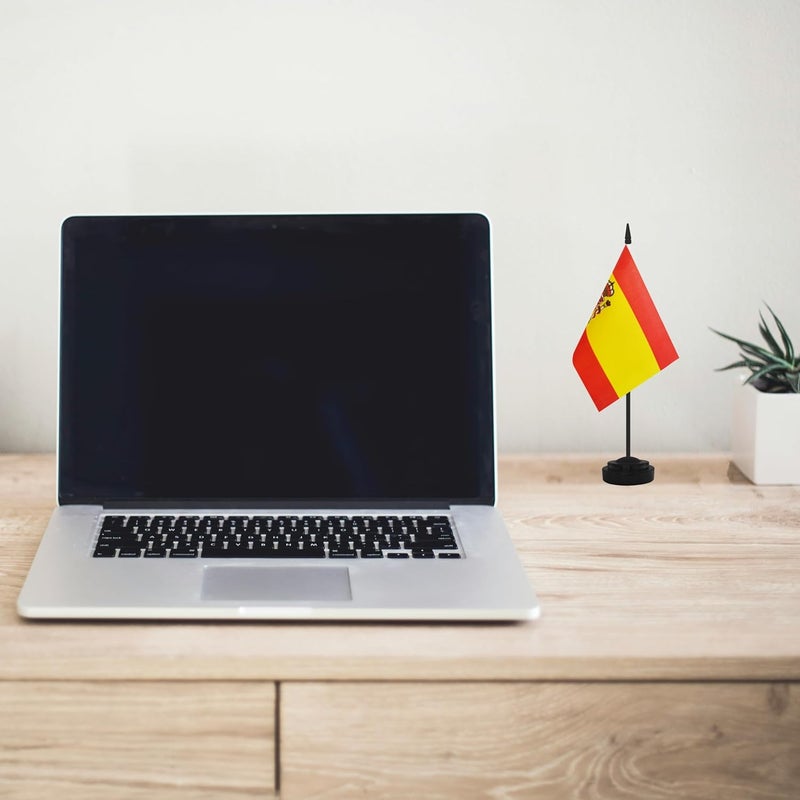 Yamiuo 2 Pack Spain Desk Flag Set, Spanish Desktop Small Miniature Table Office Flag with 12" Black Pole and Black Base, Offices, Classroom, Home, Festival Decoration (Spain) - Image 5